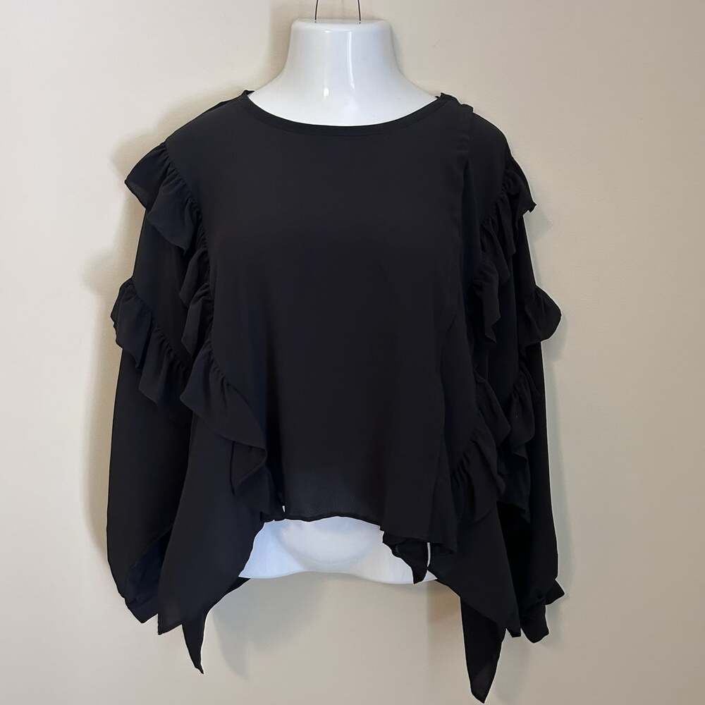 Faith Connexion Blouse Womens Medium Silk Black Crepe Ruffle Flowy